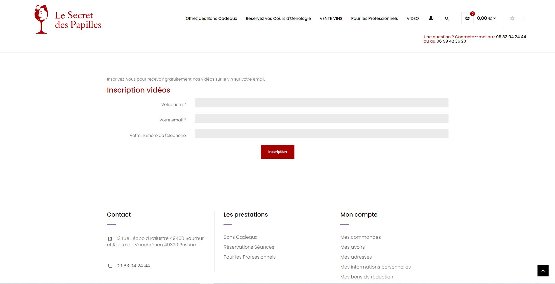 formulaire inscription le secret des papilles